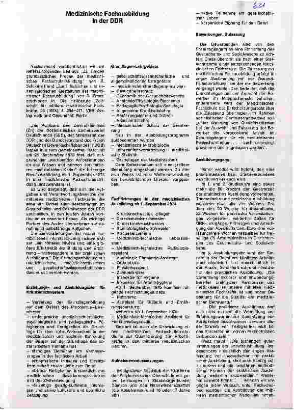 Vorschauseite 1: Medizinische Fachausbildung in der DDR
