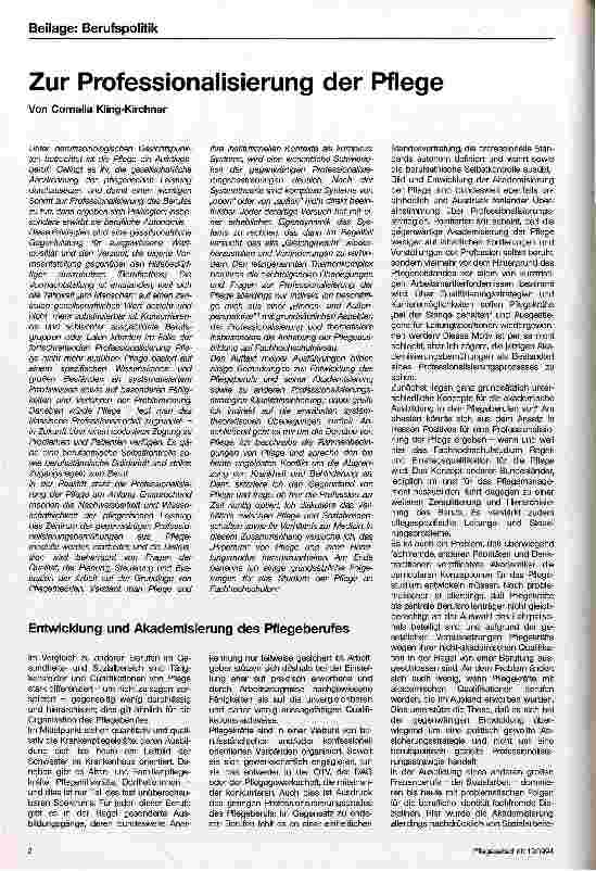 Vorschauseite 1: Zur Professionalisierung der Pflege
