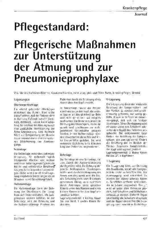 Vorschauseite 1: Pflegestandard: Pflegerische Maßnahmen zur Unterstützung der Atmung und zur Pneumonieprophylaxe