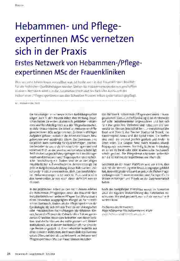 Vorschauseite 1: Hebammenund Pflegeexpertinnen MSc vernetzen sich in der Praxis