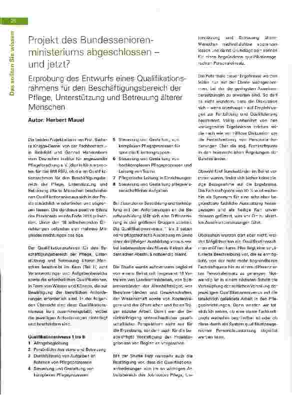 Vorschauseite 1: Projekt des Bundesseniorenministeriums abgeschlossen -und jetzt?