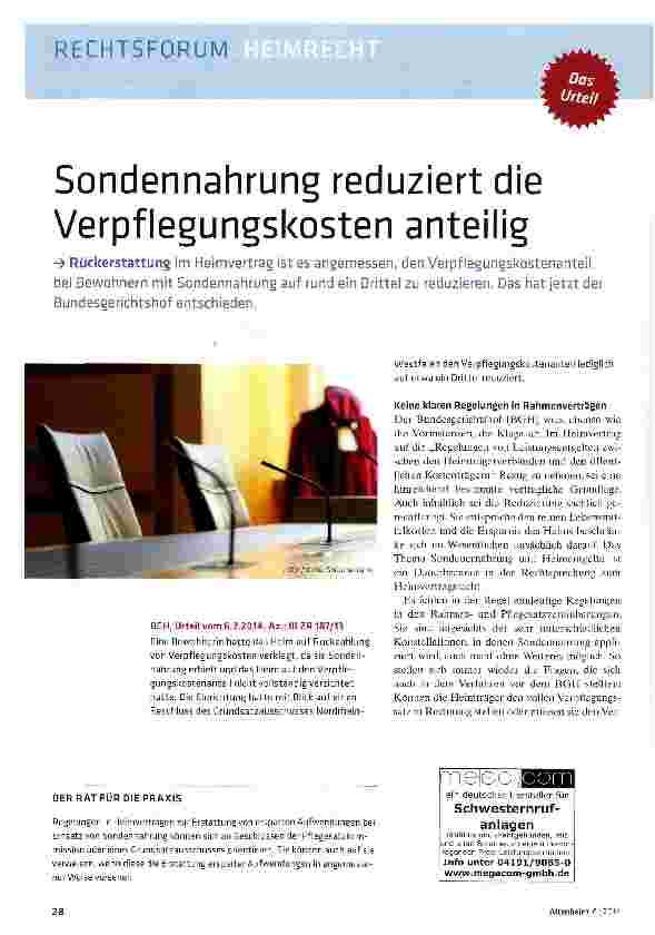 Vorschauseite 1: Sondennahrung reduziert die Verpflegungskosten anteilig