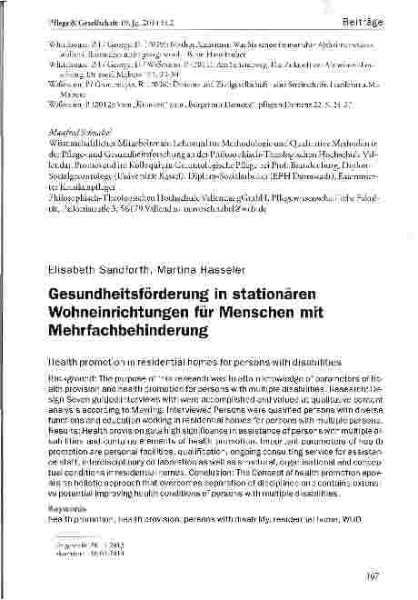Vorschauseite 1: Gesundheitsförderung in stationären Wohneinrichtungen für Menschen mit Mehrfachbehinderung