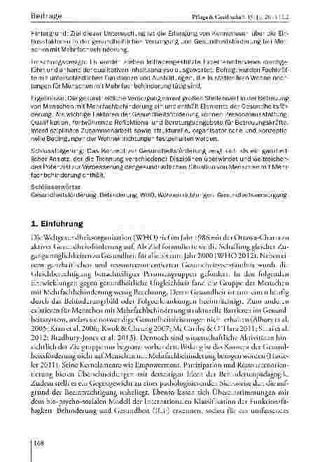 Vorschauseite 2: Gesundheitsförderung in stationären Wohneinrichtungen für Menschen mit Mehrfachbehinderung
