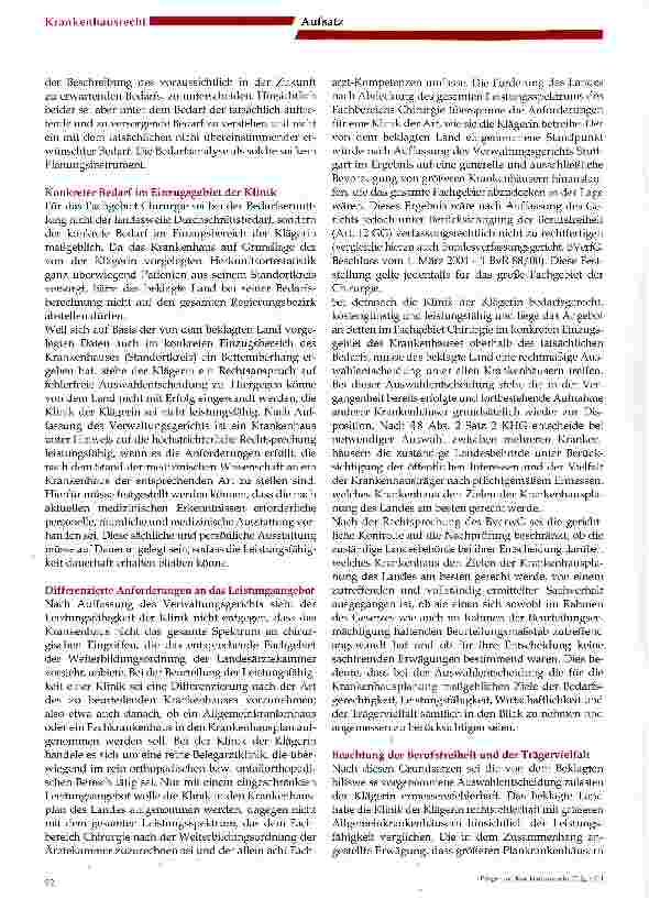 Vorschauseite 3: Krankenhausplanung: Leitplanken einer rechtmäßigen Behördenentscheidung - Urteil des VG Stuttgart vom 5. Juni 2014 (4 K 2856/13)