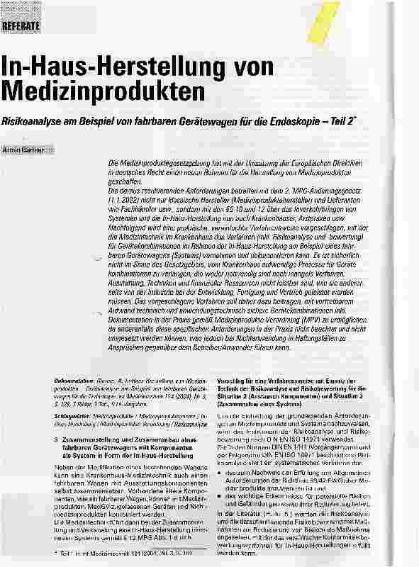 Vorschauseite 1: In-Haus-Herstellung von MedizinproduktenTeil 1: Parameter und Störquellen