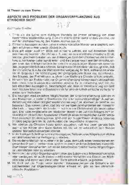 Vorschauseite 1: Aspekte und Probleme der Organverpflanzung aus ethischer Sicht 16 Thesen zu dem Thema