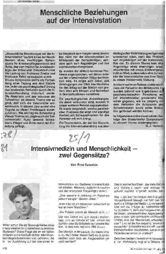 Vorschauseite 1: Intensivmedizin und Menschlichkeit zwei Gegensätze
