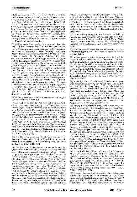 Vorschauseite 4: Anordnung von Bereitschaftsdiensten gegenüber einem leitenden Oberarzt - Maßregelungsverbot - Gewährung von Freizeitausgleich