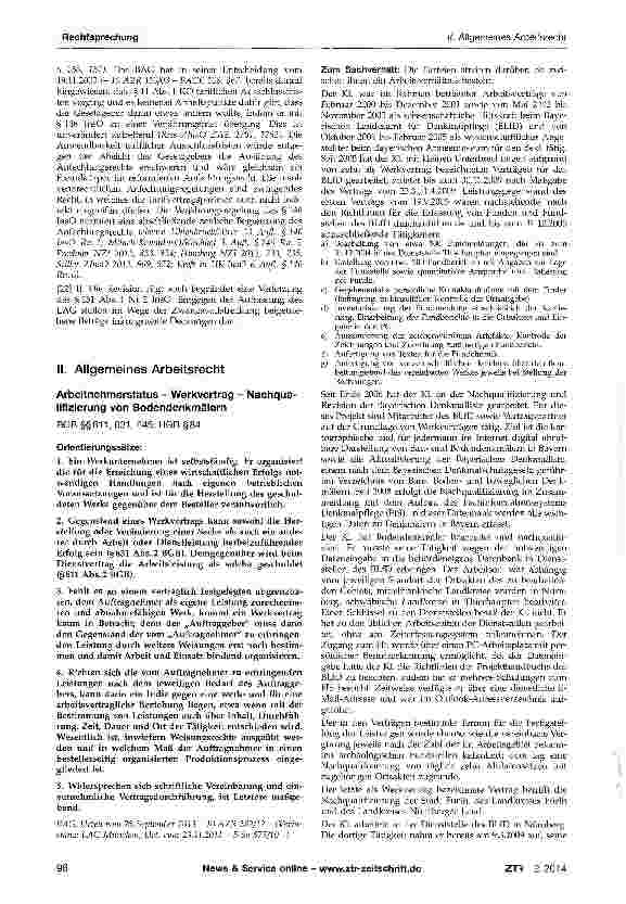 Vorschauseite 1: Arbeitnehmerstatus - Werkvertrag - Nachqualifizierung von Bodendenkmälern