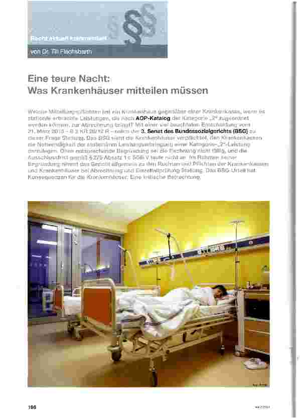 Vorschauseite 1: Eine teure Nacht: Was Krankenhäuser mitteilen müssen