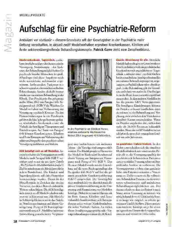 Vorschauseite 1: Aufschlag für eine Psychiatrie-Reform