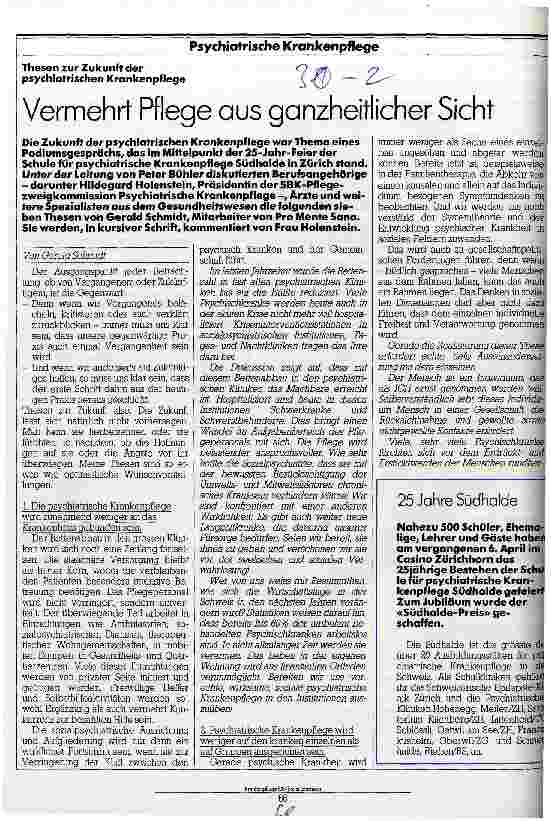 Vorschauseite 1: Vermehrt Pflege aus ganzheitlicher Sicht Thesen zur Zukunft der psychiatrischen Krankenpflege