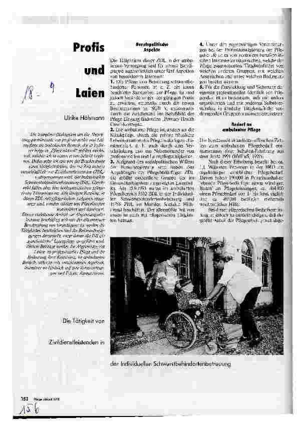 Vorschauseite 1: Profis und Laien Die Tätigkeit von Zivildienstleistenden in der individuellen Schwerstbehindertenbetreuung