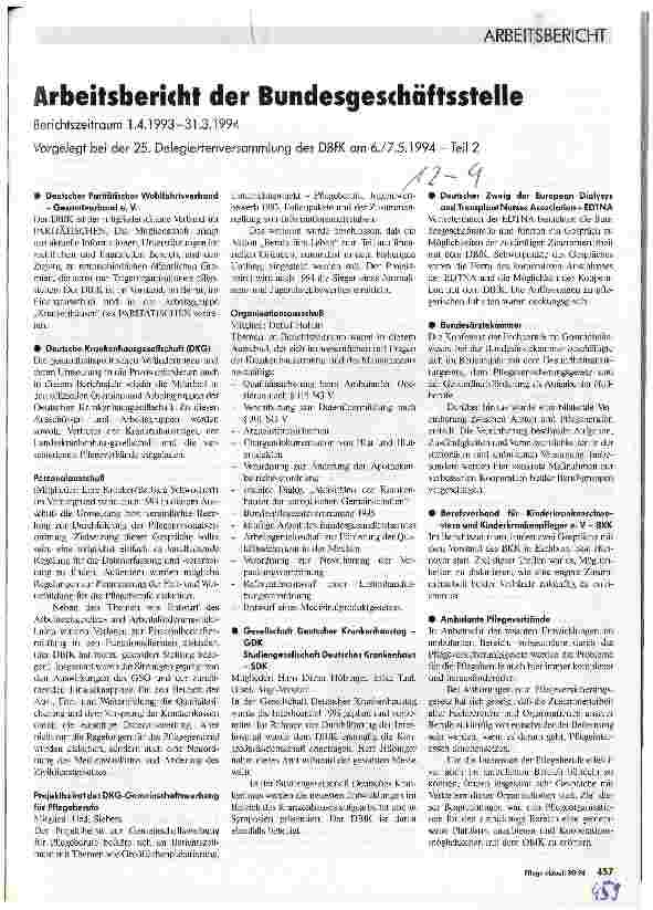 Vorschauseite 1: Arbeitsbericht der Bundesgeschäftsstelle Berichtszeitraum 4/93-3/94 Vorgelegt bei der 25.Deligiertenversammlung des DBFK am 6/7.5.94 Teil2