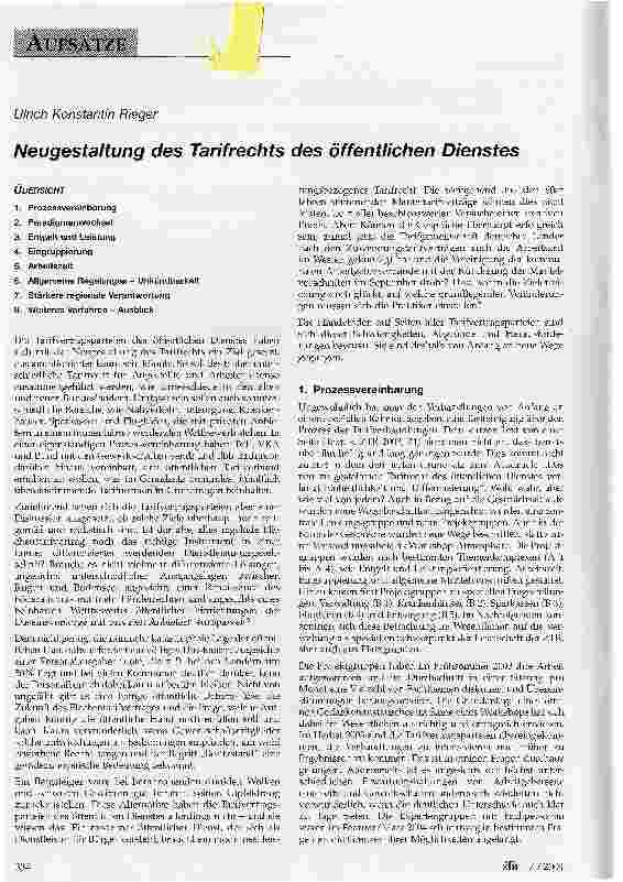 Vorschauseite 1: Neugestaltung des Tarifrechts des öffentlichen Dienstes