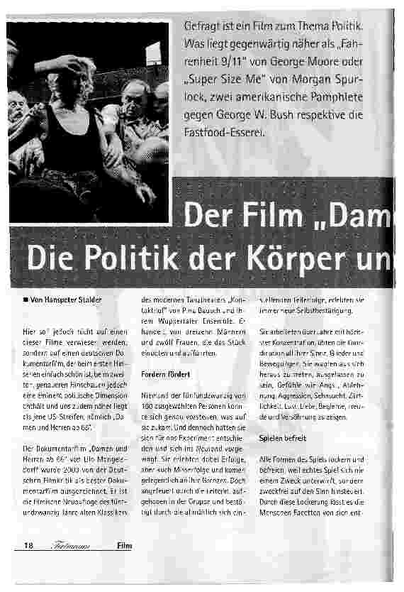Vorschauseite 1: Der Film Damen und Herren ab 65 oder Die Politik der Körper und der Gruppe