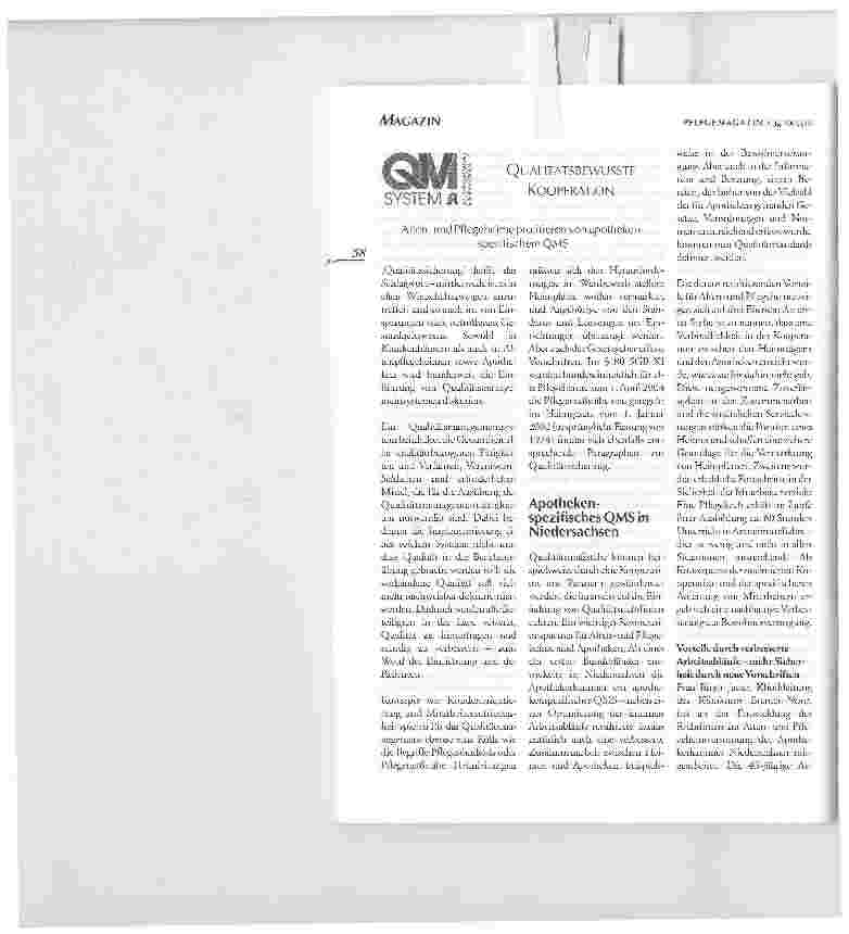 Vorschauseite 1: QUALITÄTSBEWUSSTE KOOPERATIONAltenund Pflegeheime profitieren von apothekenspezifischem QMS
