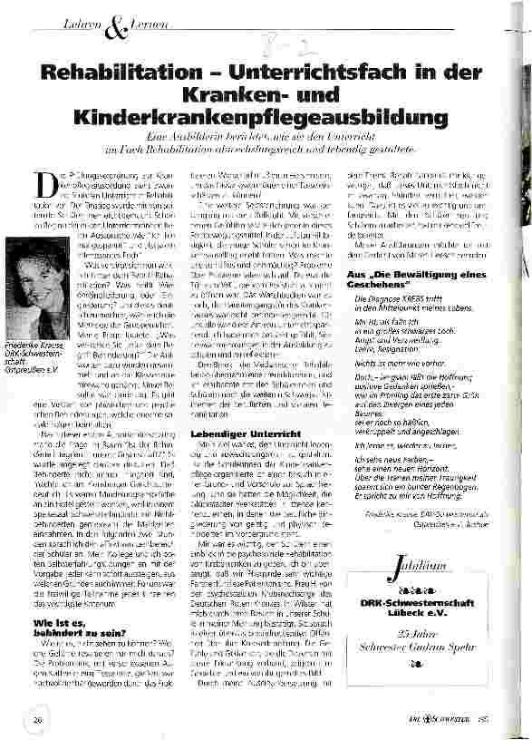 Vorschauseite 1: Rehabilitation - Unterrichtsfach in der Krankenund Kinderkrankenpflegeausbildung