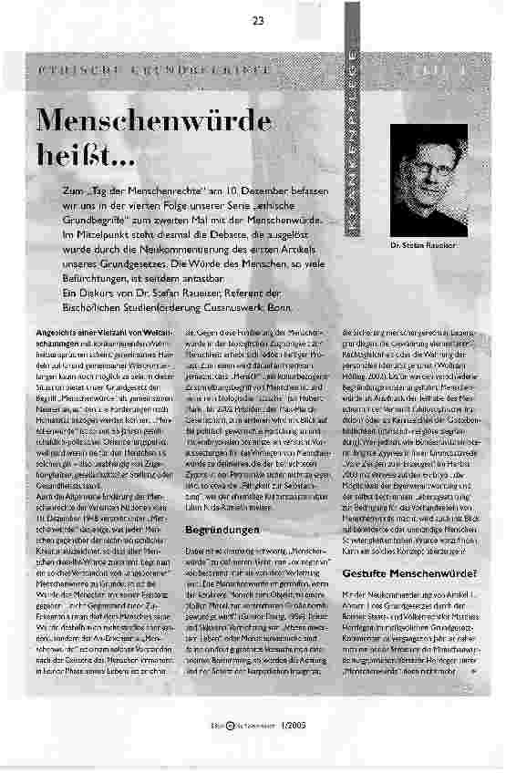 Vorschauseite 1: Menschenwürde heißt...