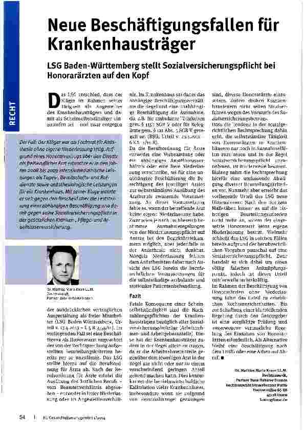 Vorschauseite 1: Neue Beschäftigungsfallen für Krankenhausträger