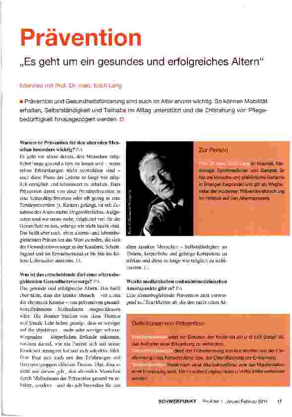 Vorschauseite 1: Prävention „Es geht um ein gesundes und erfolgreiches Altern