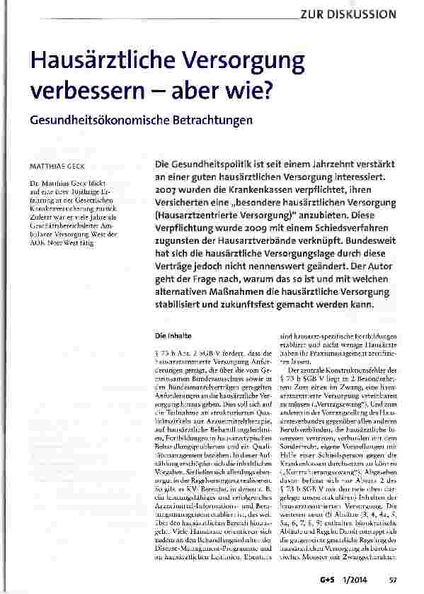 Vorschauseite 1: Hausärztliche Versorgung verbessern - aber wie?