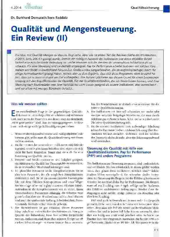 Vorschauseite 1: Qualität und Mengensteuerung, Ein Review (II)