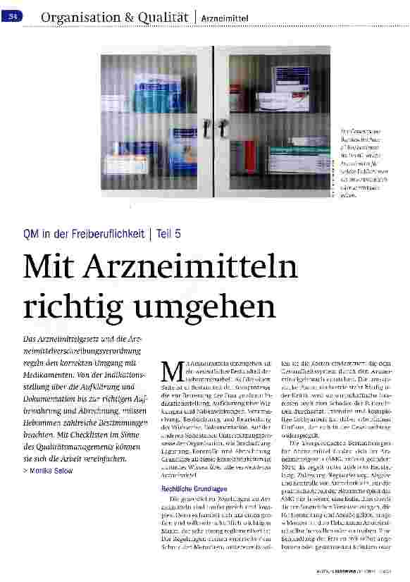 Vorschauseite 1: QM in der Freiberuflichkeit Teil 5 Mit Arzneimitteln richtig umgehen