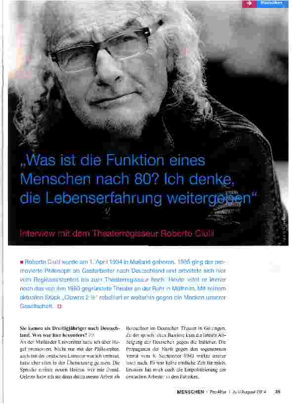 Vorschauseite 1: Was ist die Funktion eines Menschen nach 80? Ich denke, die Lebenserfahrung weitergeben
