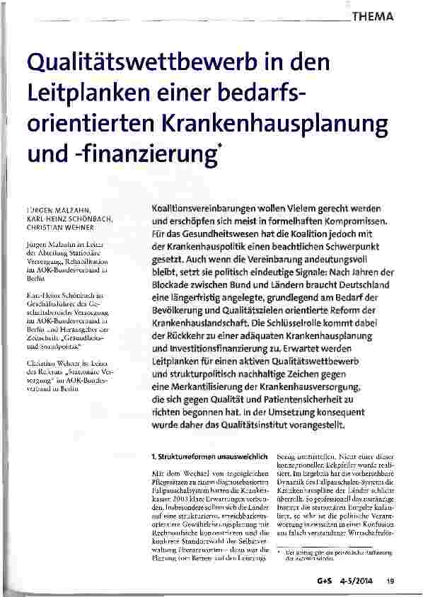 Vorschauseite 1: Qualitätswettbewerb in den Leitplanken einer bedarfsorientierten Krankenhausplanung und -finanzierung