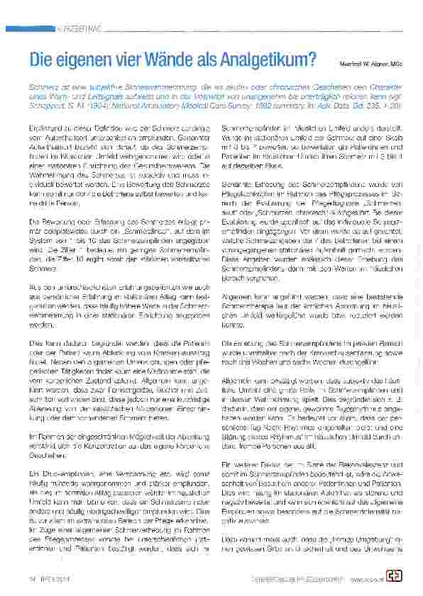 Vorschauseite 1: Die eigenen vier Wände als Analgetikum?