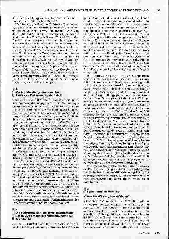 Vorschauseite 2: Neubestimmung der Grenze zwischenVerwaltungseffizienz und MitbestimmungANMERKUNGEN ZUM URTEIL DES THÜR. VERFCH VOM 20.4.2004