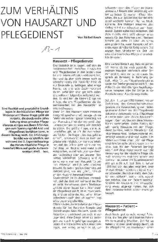 Vorschauseite 1: Zum Verhältnis von Hausarzt und Pflegedienst