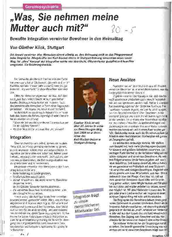 Vorschauseite 1: Was, Sie nehmen meine Mutter auch mit? Bewußte Integration verwirrter Bewohner in den Heimalltag