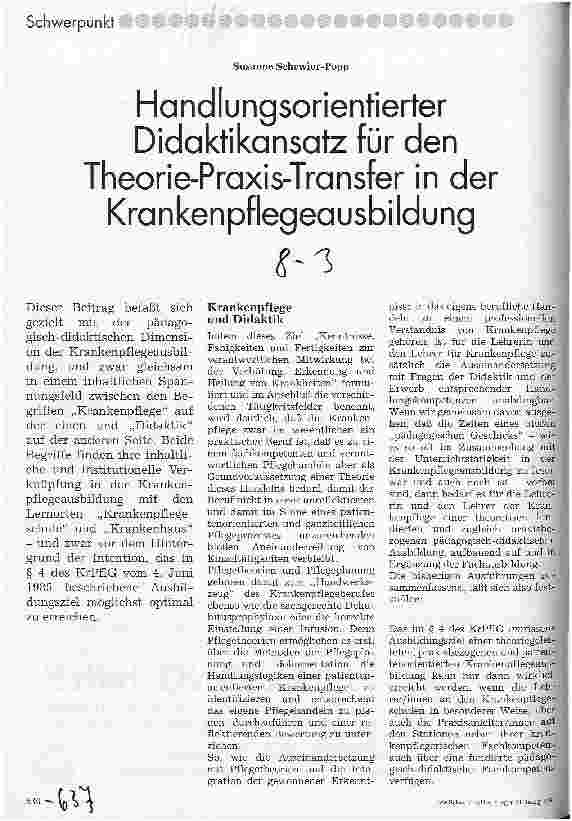 Vorschauseite 1: Handlungsorientierter Didaktikansatz für den Theorie-Praxis-Transfer in der Krankenpflegeausbildung