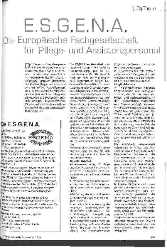 Vorschauseite 1: E. S. G. E. N. ADie Europäische Fachgesellschaft für Pflegeund Assistenzpersonal
