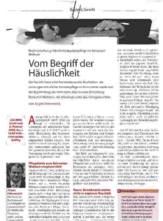 Vorschauseite 1: Vom Begriff der HäuslichkeitRechtsprechung: Häusliche Krankenpflege im Betreuten Wohnen