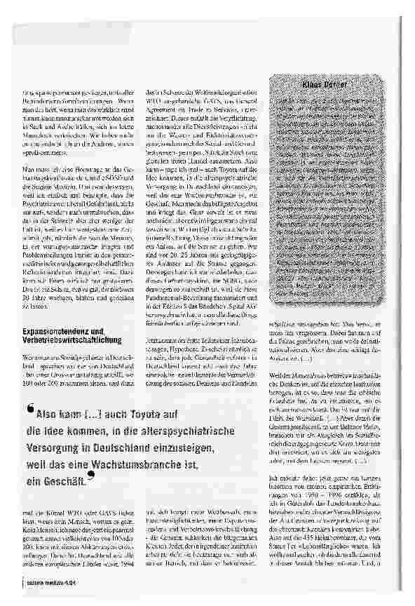 Vorschauseite 2: Sozialpsychiatrie -Aufbruch und UmbruchKlaus Dörner am 30 Jahre-Jubiläum der Sozialen Medizin