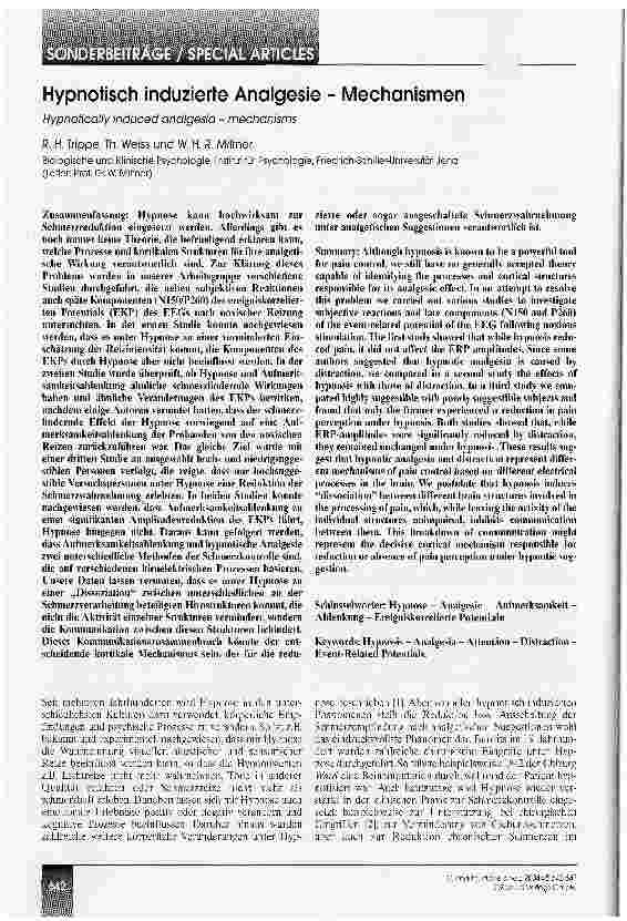 Vorschauseite 1: Hypnotisch induzierte Analgesie - Mechanismen
