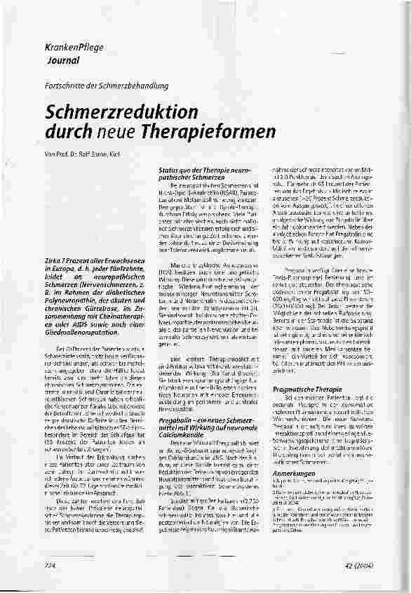 Vorschauseite 1: Schmerzreduktion durch neue TherapieformenFortschritte der Schmerzbehandlung