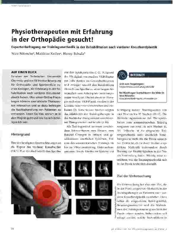 Vorschauseite 1: Physiotherapeuten mit Erfahrung in der Orthopädie gesucht!