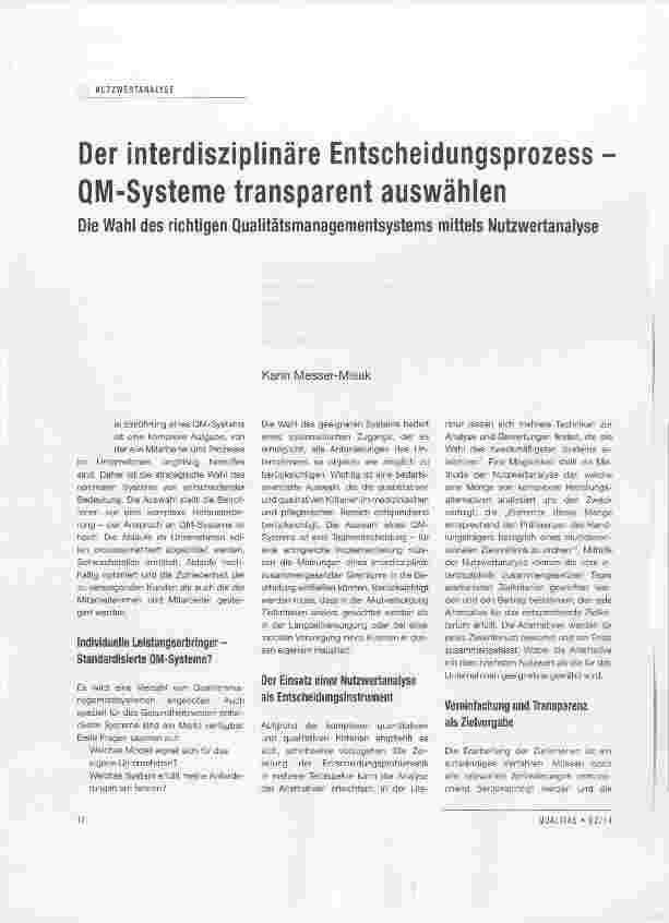 Vorschauseite 1: Der interdisziplinäre Entscheidungsprozess QM-Systeme transparent auswählen