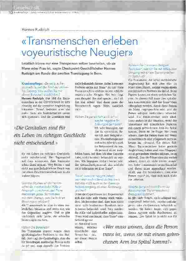 Vorschauseite 1: «Transmenschen erleben voyeuristische Neugier»