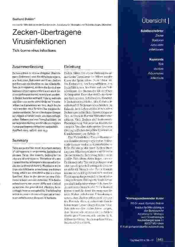 Vorschauseite 1: Zecken-übertragene Virusinfektionen