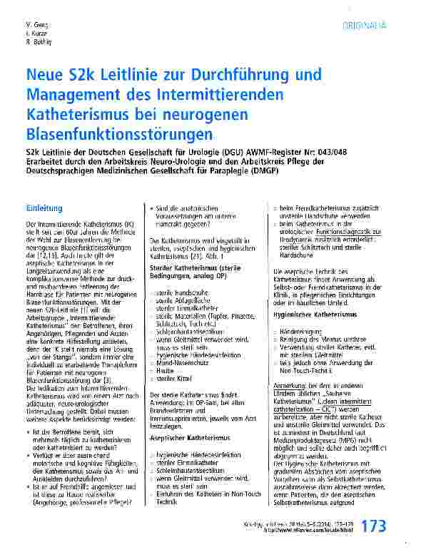 Vorschauseite 1: Neue S2k Leitlinie zur Durchführung und Management des Intermittierenden Katheterismus bei neurogenen Blasenfunktionsstörungen