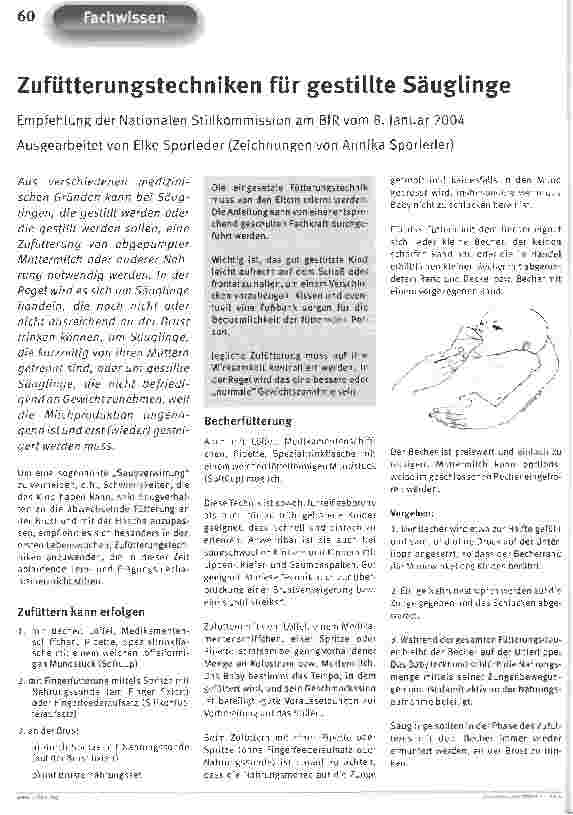 Vorschauseite 1: Zufütterungstechniken für gestillte SäuglingeEmpfehlung der Nationalen Stillkommission am BfR vom 8. Januar 2004
