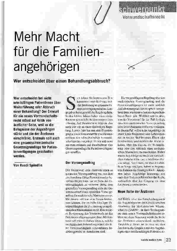 Vorschauseite 1: Mehr Macht für die FamilienangehörigenWer entscheidet über einen Behandlungsabbruch?