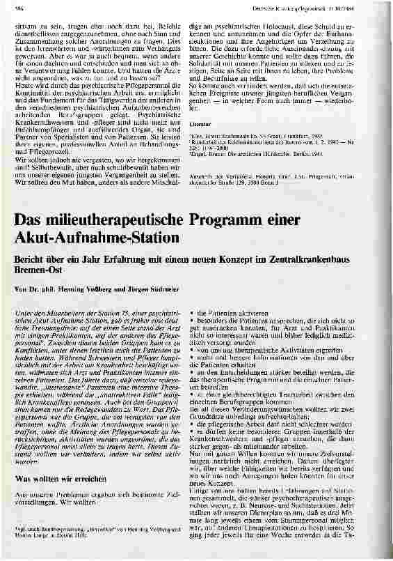 Vorschauseite 1: Das milieutherapeutische Programm einer Akut-Aufnahme-Station