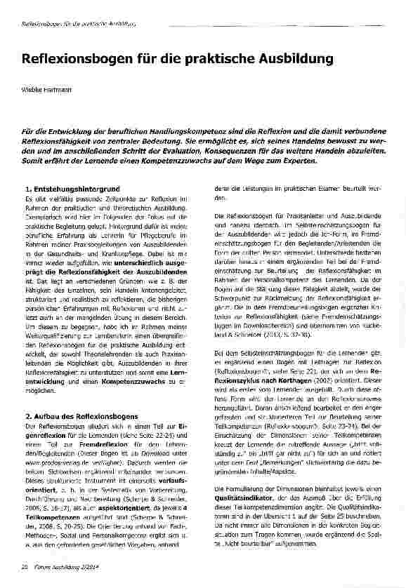 Vorschauseite 1: Reflexionsbogen für die praktische Ausbildung